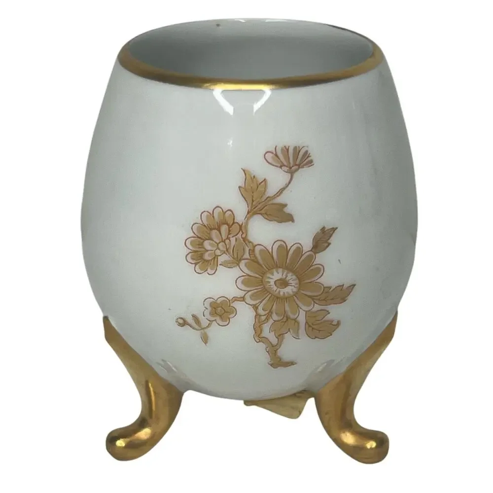 Limoges Egg Shape Vase France Porcelain 24 Kt Gold Rose 3 Footed Hand Painted